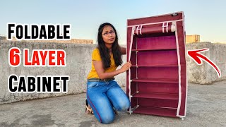 HRM 6 Layer Portable Foldable Collapsible Storage Rack Wardrobe  How To Assemble Portable Wardrobe [upl. by Uehttam]