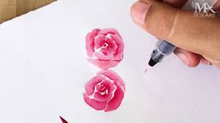 Beginners Step by Step Tutorial to Paint A Rose Using Watercolor Brush Pens [upl. by Kaslik]