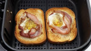 Air Fryer Bacon and Egg Toast Recipe [upl. by Nostets946]