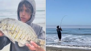 Awesome Beach Fishing for Jacksmelt and Surfperch with SPOONS [upl. by Vasti]