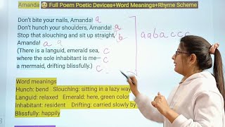 Poetic devices Class 10 Poem AmandaPoetic devicesRhyme SchemeWord Meaning of Class 10 ENGLISH [upl. by Kalvn]