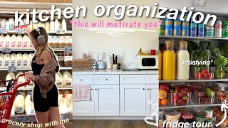 ORGANIZE MY KITCHEN WITH ME 🌱 grocery shopping  fridge organization aestheticpinterest inspired [upl. by Nnednarb]