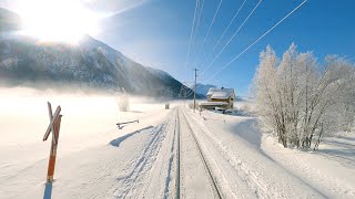 ★ 4K 🇨🇭 Landquart  Vereina  St Moritz snow cab ride Switzerland 012021 Führerstandsmitfahrt [upl. by Sihonn67]