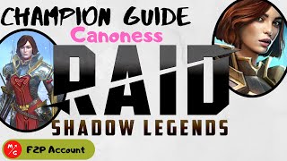 F2P  Canoness Raid Shadow Legends Champion Guide  Sacred Order Underrated Epic Champion [upl. by Mcconaghy632]