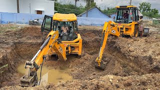 JCB 3DX Plus and Xtra Breaker Dig New Water Tank Foundation Working together in Village  Jcb video [upl. by Gorga]