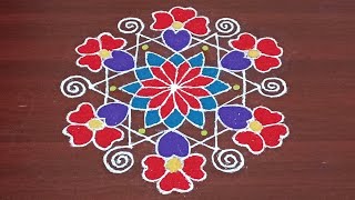 7  4 Interlaced Dots Amazing 🌸 Flower Kolam  uniquekolam [upl. by Nitin]