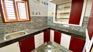 Small Kitchen Design  Red amp White Combo Modular Kitchen  8x8 size Compact Kitchen [upl. by Ettennal]