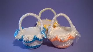 Cestino Bomboniera Uncinetto Tutorial 💟 Small Basket Crochet [upl. by Lewendal]