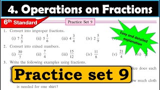 Practice set 9  Operation on Fractions Chapter 4  6th standard  Maths  Maharashtra State Board [upl. by Nalyorf]