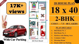 1840 House Plans  18x40 House Plans with Car Parking  18x40 House Design [upl. by Anaizit209]