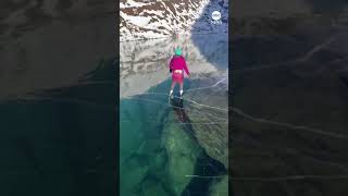 Skaters glide over translucent ice window lake in Alaska  ABC News [upl. by Goldner]