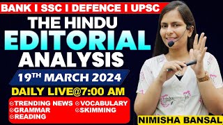 Editorial Analysis  19th March 2024  Vocab Grammar Reading Skimming  Nimisha Bansal [upl. by Lienet]