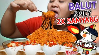 BALUT SPICY NOODLES SAMYANG 2X MUKBANG  ANGHANG SARAP [upl. by Ainiger]