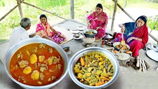 স্পেশাল খাসি মাংস আর ইলিশ মাছের মাথা দিয়ে পাঁচ মিশেলি সব্জি রান্না দুপুরে জমিয়ে খাওয়া [upl. by Lothario]