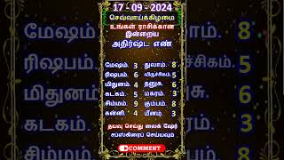 17092024 உங்கள் ராசிக்கான இன்றைய அதிர்ஷ்ட எண்  shorts astrology horoscope luckynumber [upl. by Annawt]