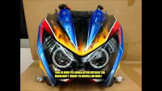 Kawasaki z800 250 300 projector headlight installation fast tutorial [upl. by Yanad]