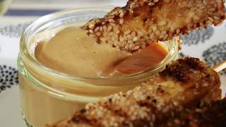 Sesame tofu skewers amp spicy peanut butter dip vegan  bonus recipe [upl. by Gregoire71]