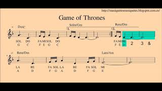 Game of Thrones Juego de Tronos Partitura flauta  playalong C instruments [upl. by Audris]