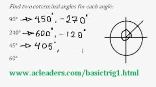 Introduction to Trigonometry pt 4  finding coterminal angles [upl. by Olli]