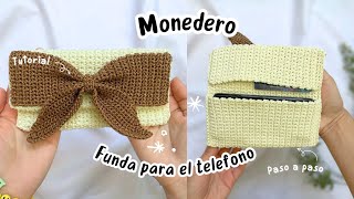 Monedero 🎀Coquette Tejido a Crochet📱Funda para el Telefono  Tutorial Hebras Crochet [upl. by Dannon935]