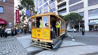 San Francisco Market Street Railway Company 578 departs Don Chee amp Steuart w a friendly crew [upl. by Jobe]