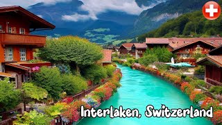 Interlaken Switzerland walking in the rain 4K  Most beautiful Swiss towns  Rain Abmbience [upl. by Duj]