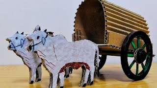 How to make Bullock Cart with Cardboard easy  Diy crafts with cardboard  Cardboard craft Ideas [upl. by Sarkaria]