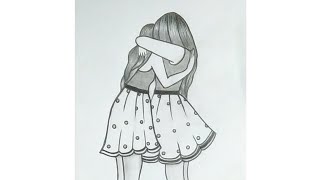 How to draw friends hugging each other  Best friends pencil sketch tutorial  Easy drawing [upl. by Agnesse]