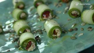 Recept  Courgetterolletjes met ricottacrème gebakken zaden en noten [upl. by Lyns]