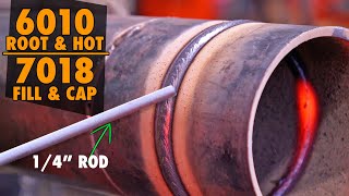 Stick Welding 6” Pipe  6010 Root and Hot 7018 Fill and Cap [upl. by Adamek]