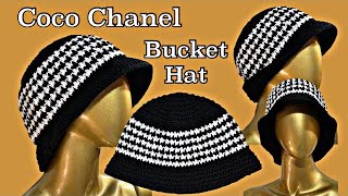 Crochet bucket hat  Crochet houndstooth stitch [upl. by Macnair]