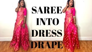 How to Drape A Saree into Dress Style  Thuri Makeup [upl. by Elhsa483]