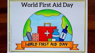 World First Aid Day Drawing  First Aid box drawing First Aid Kit Drawing  First Aid Day Poster [upl. by Waldemar485]