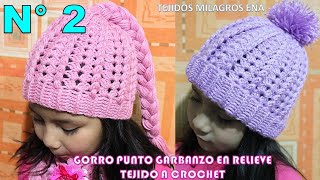 Como tejer el Gorro N° 2 a crochet en Punto Garbanzo en Relieves con Abanicos para niñas paso a paso [upl. by Palecek]