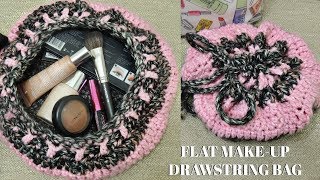 How to Crochet a Flat Drawstring MakeUp Bag [upl. by Airotna]