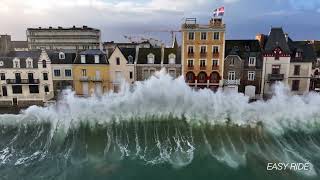 Grande marée mars 2023 Drone SaintMalo France Giant wave [upl. by Lebiram]