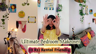 Stylish 0 Rs  Small Bedroom Makeover  DIY Rental Friendly Decor Ideas Free Room Transformation [upl. by Nariko]