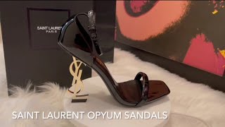 SAINT LAURENT OPYUM  SANDALS IN PATENT LEATHER AND GOLD Tone HEEL THE ULTIMATE STATEMENT SHOE [upl. by Siubhan]