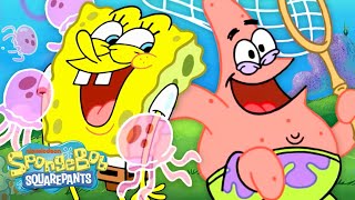 SpongeBob vs Patrick Who Catches MORE Jellyfish 🦑  SpongeBobOfficial [upl. by Jami]