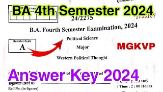 ba 4th semester political science mgkvp answer key 2024  western political thought  top75 mcq [upl. by Chick]