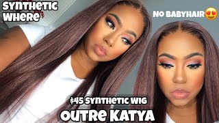 No Babyhair Natural Yaki  Outre Perfect Hairline Synthetic Lace Wig  KATYA 13x6 lace frontal [upl. by Netsriik240]