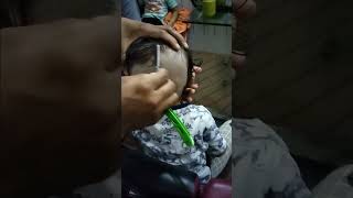 latest baby girl shaving head first time very hard [upl. by Yelsel]