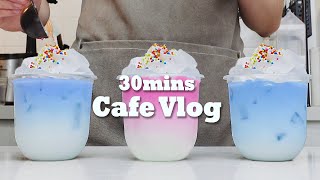 🌻온하늘을 블루라떼로☀️30mins Cafe Vlog카페브이로그Cafe VlogASMRTasty Coffee233 [upl. by Winshell718]