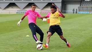 Neymars first training session 11082014 [upl. by Fredrika]