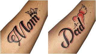 Mom Dad tattoo making with pen  Temporary tattoo making with pen at home  Tattoo ideas [upl. by Woodford]