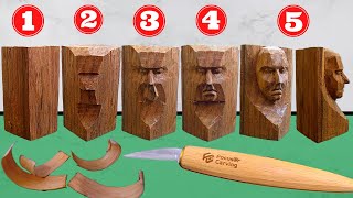 5 Steps for CARVE a FACE KNIFE ONLY Whittling WOOD CARVING for beginners Focuser Carving Knives [upl. by Cyprus821]