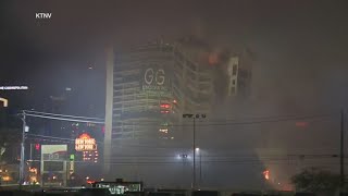 Implosion brings down thirdoldest casino on the Las Vegas Strip [upl. by Ahsienat]