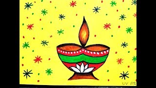 Simple Diya  How to draw Diwali LampHandmade Diwali Greeting Card Kids and beginners drawing [upl. by Dorin]