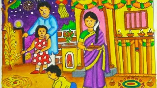 How to draw and colour easy Diwali DrawingDiwali celebration drawing for beginners [upl. by Per708]