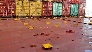 How container lashing being done on container ship [upl. by Donahoe800]